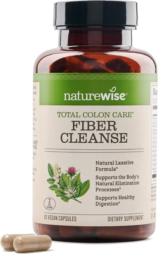 Total Colon Care Fiber Cleanse - Natural Laxative Blend - Herbal Laxatives, Prebiotics, & Enzymes for Regularity, Digestion, Weight & Gut Health - Non-Gmo - 60 Capsules[30-Day Supply]