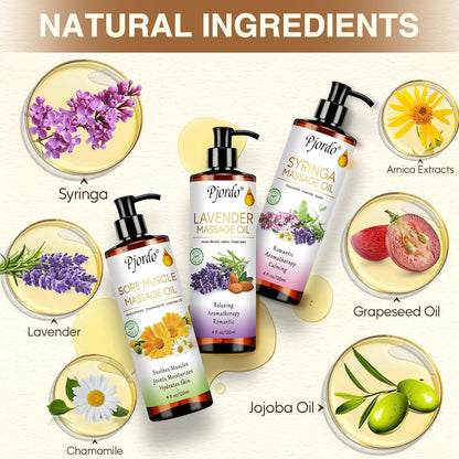 Fathers Day Gift for Husband, Body Massage Oil for Massage Therapy Kit, Lilac, Lavender, Sore Muscle Arnica Oil with Massage Roller Ball, Relaxing Massage Oils for Date Night