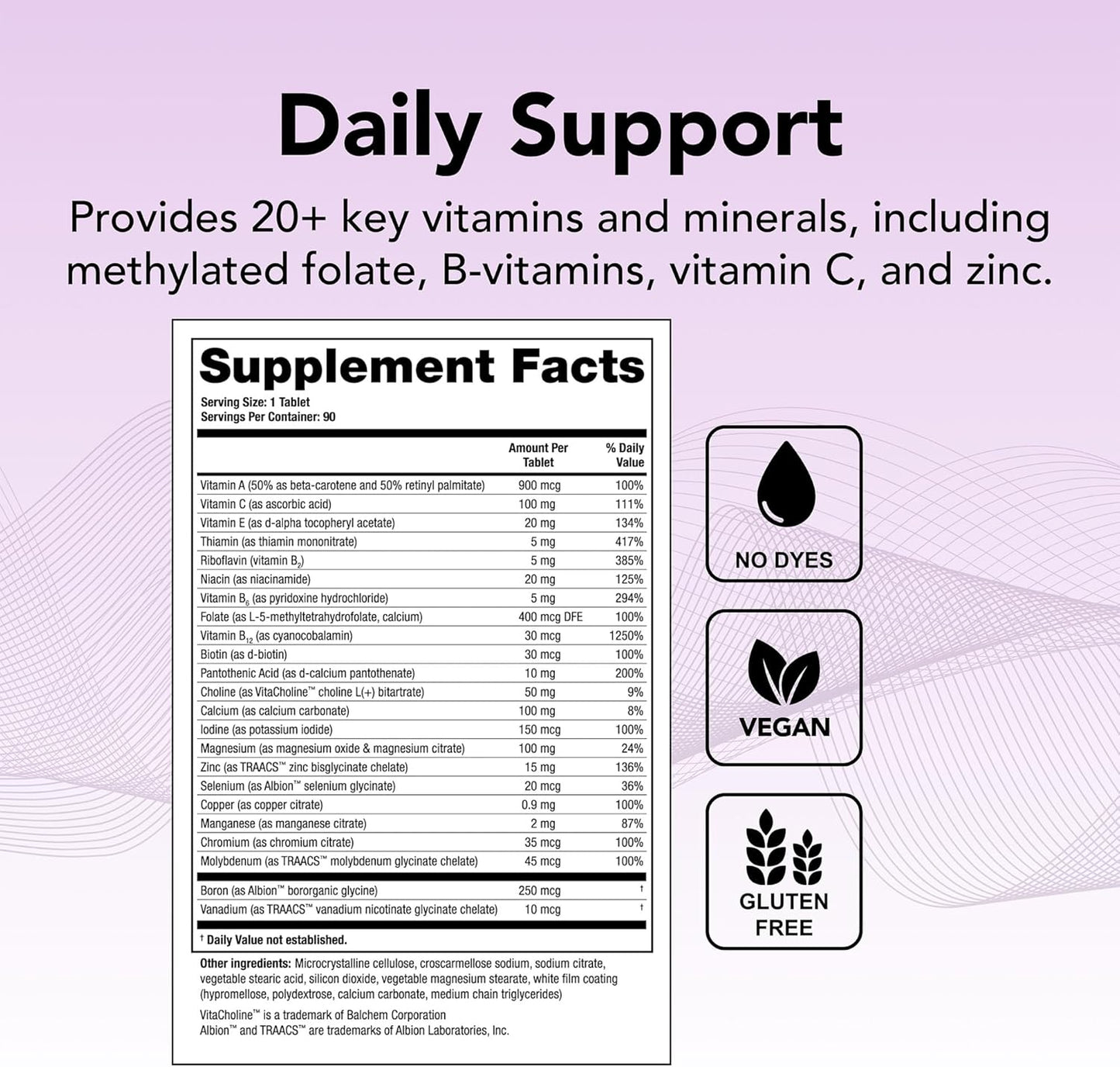 Companion Multivitamin & Mineral Supplement - 90-Day Supply - Supplement for Women & Men without Iron, Vitamin D, or Vitamin K - B Vitamins, Zinc & Magnesium - NSF Certified - 90 Tablets