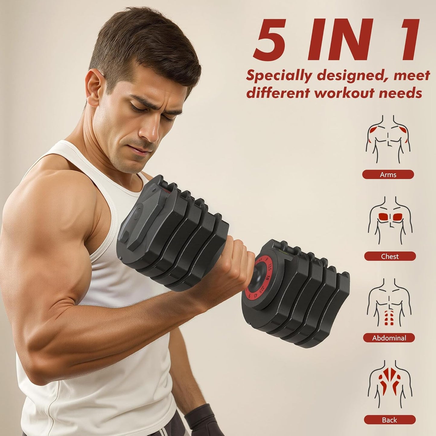 Adjustable Dumbbell Set, 22.5Lb 5-In-1 Quick Adjust Dumbbell, Free Weights with Storage Tray for Home Gym, Full Body Workout Equipment for Men & Women
