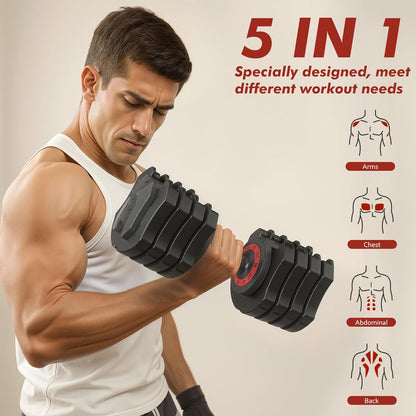 Adjustable Dumbbell Set, 22.5Lb 5-In-1 Quick Adjust Dumbbell, Free Weights with Storage Tray for Home Gym, Full Body Workout Equipment for Men & Women