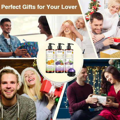Fathers Day Gift for Husband, Body Massage Oil for Massage Therapy Kit, Lilac, Lavender, Sore Muscle Arnica Oil with Massage Roller Ball, Relaxing Massage Oils for Date Night