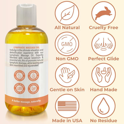 Lymphatic Massage Oil for Massage Therapy | 100% Natural Lymphatic Drainage Oil | Premium Quality with Arnica, Lemon & Ginger | for Post Surgery Recovery & Detox | 8Oz by