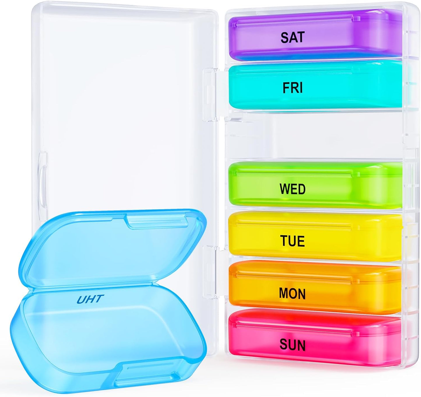 7 Packs Extra Large Pill Organizer, Portable Pill Box 7 Day for Pocket, Purse, Weekly Pill Case with Dual-Protection Design, Pill Container for Medication, Vitamin, Fish Oil, Supplement