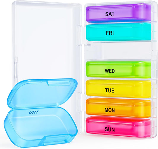 7 Packs Extra Large Pill Organizer, Portable Pill Box 7 Day for Pocket, Purse, Weekly Pill Case with Dual-Protection Design, Pill Container for Medication, Vitamin, Fish Oil, Supplement