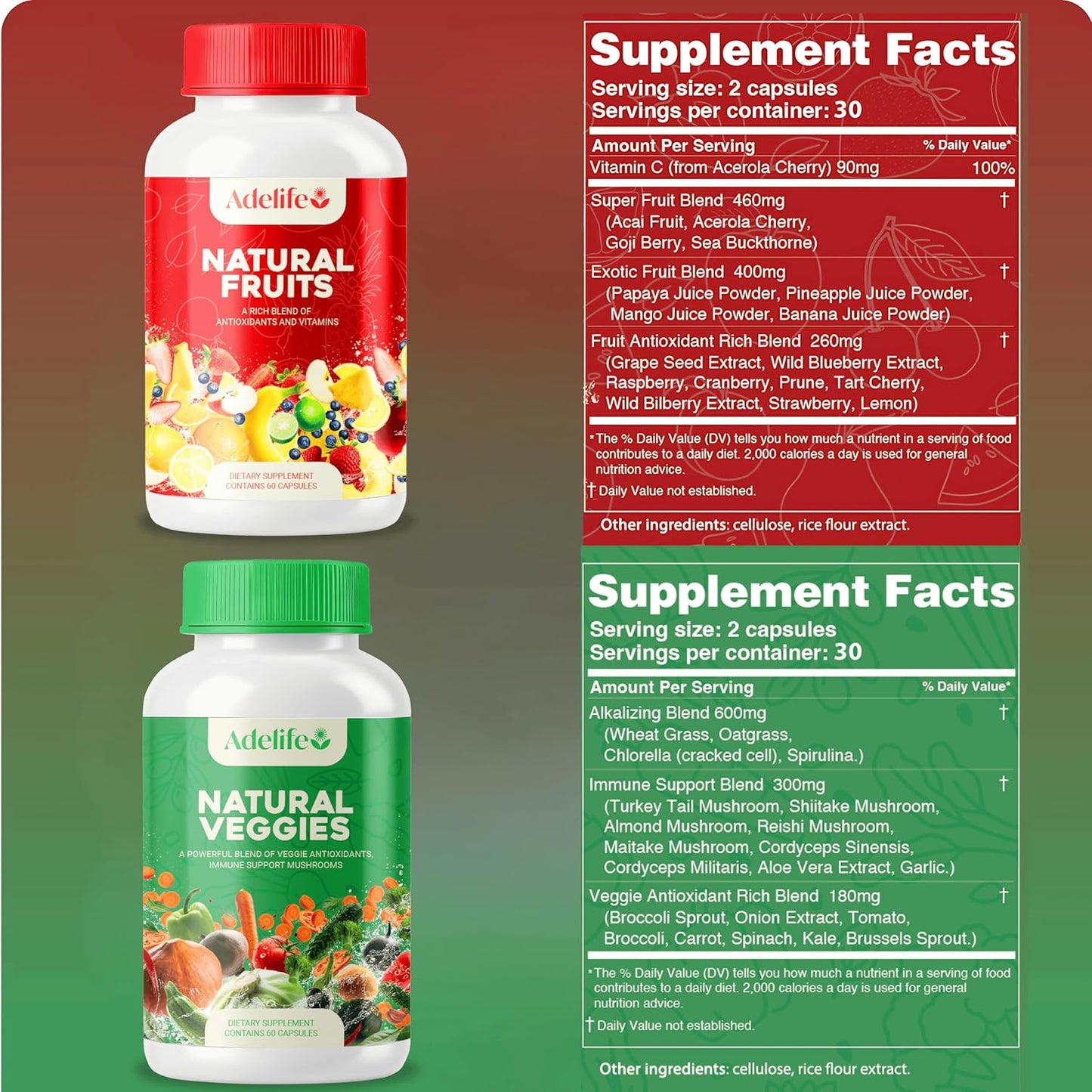 Fruit and Veggies Dietary Supplement, Total 120 Capsules, Earth Energy Fruits and Vegetables, Daily Vitamins, Super Fruits and Veggies Supplements, Vegetable Supplements for Adults,Made in USA