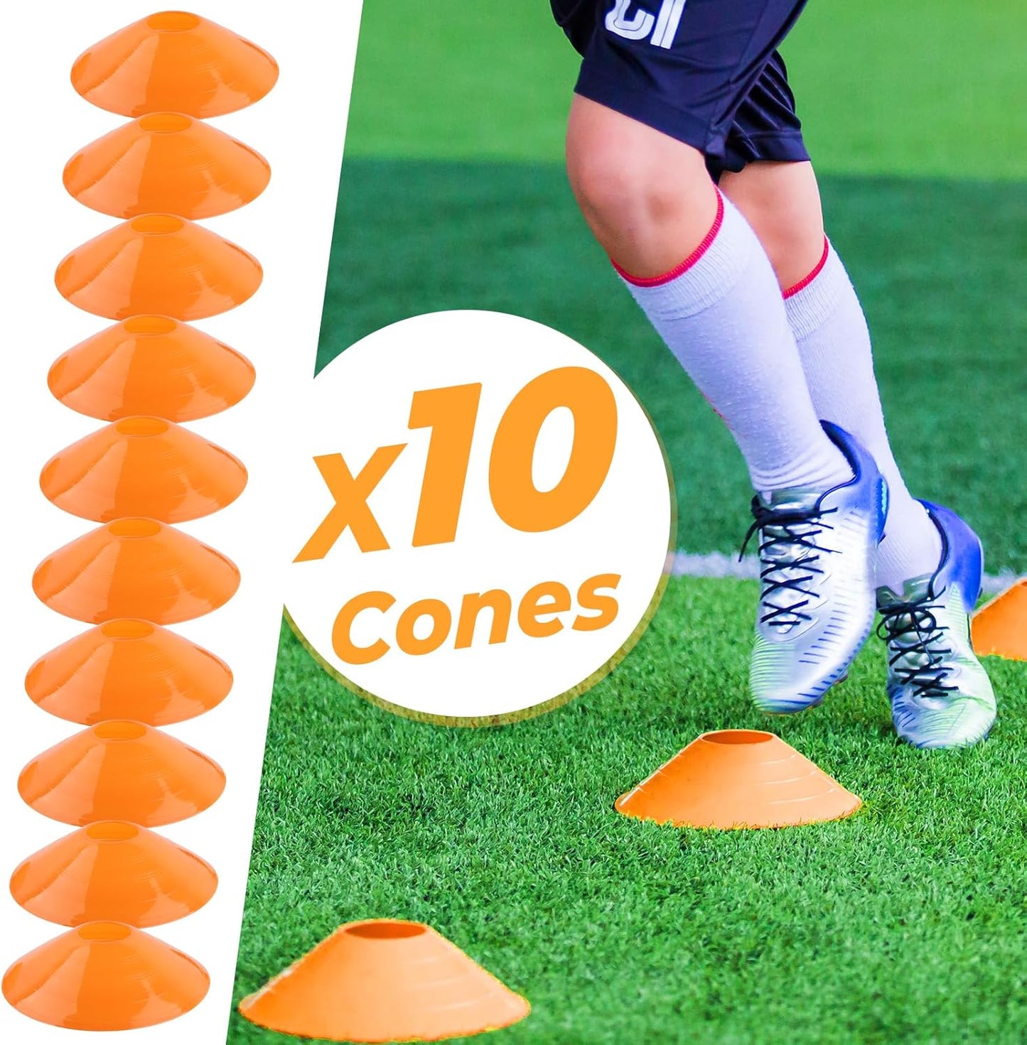 Pro Agility Ladder Soccer Kick Trainer Set 20Ft 12 Rung 10 Cones and 4 Stakes Speed Agility Football Training Equipment with Carrying Bag