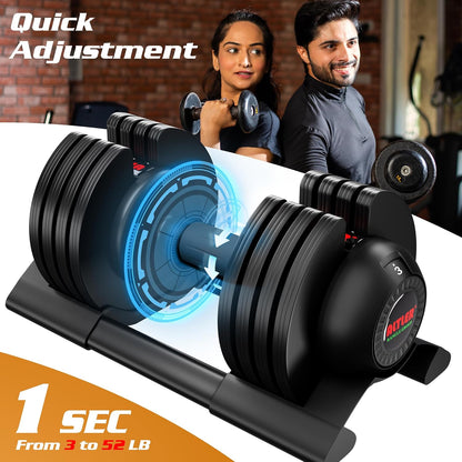 52LB Dumbbell Set with Tray for Workout Strength Training Fitness, Adjustable Weight Dial Dumbbell with Anti-Slip Handle and Weight Plate for Home Exercise