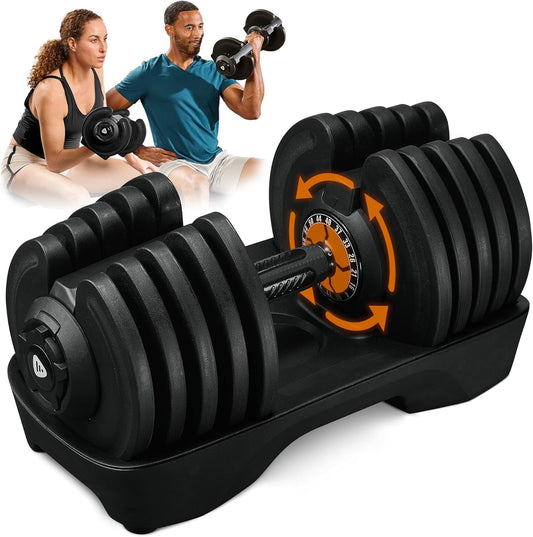 Adjustable Dumbbell Set – 5-25 Lb Dumbbells Set of 2, Quick Change Rotating Hand Weights for Women//Men at Home Gym Weight System - 5-25 Pound, Ideal for Home Strength Training
