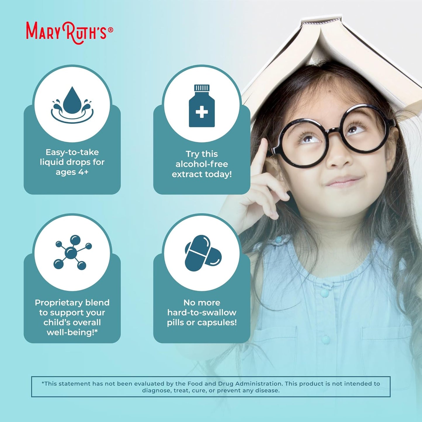 Kids Brain Supplements for Memory and Focus, USDA Organic Drops with Ginkgo Biloba, Rhodiola Root & Licorice Root, Focus & Attention, Calm, Vegan, Non-Gmo, Gluten Free, 30 Servings