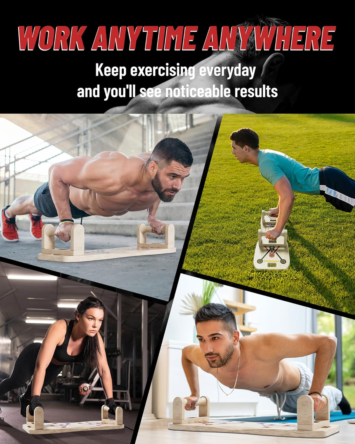 Foldable Push up Board with Resistance Bands- Eco-Friendly Wooden Multi-Functional Portable Push up Bar for Fitness, Professional Strength Training Equipment for Men & Women at Home Gym