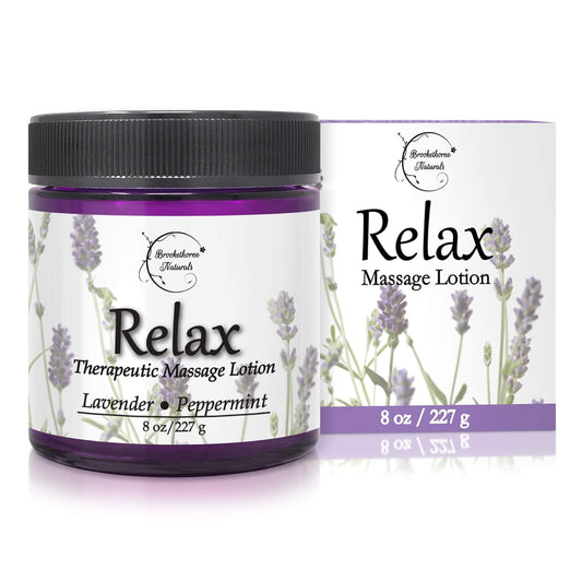 Relax Therapeutic Massage Lotion – All Natural Enriched with Lavender & Peppermint Essential Oils Perfect for Massage Therapy - Massage Cream for Full Body Massage -  8Oz