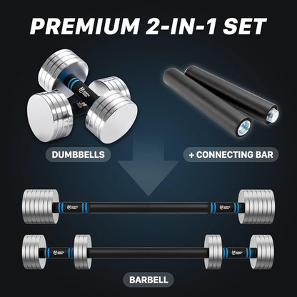 V2.0 Upgraded Adjustable Steel Dumbbells 40LB / 60LB - 2 in 1 Dumbbell Barbell Set for Home Gym Workout - Compatible with V1.0 Dumbbells