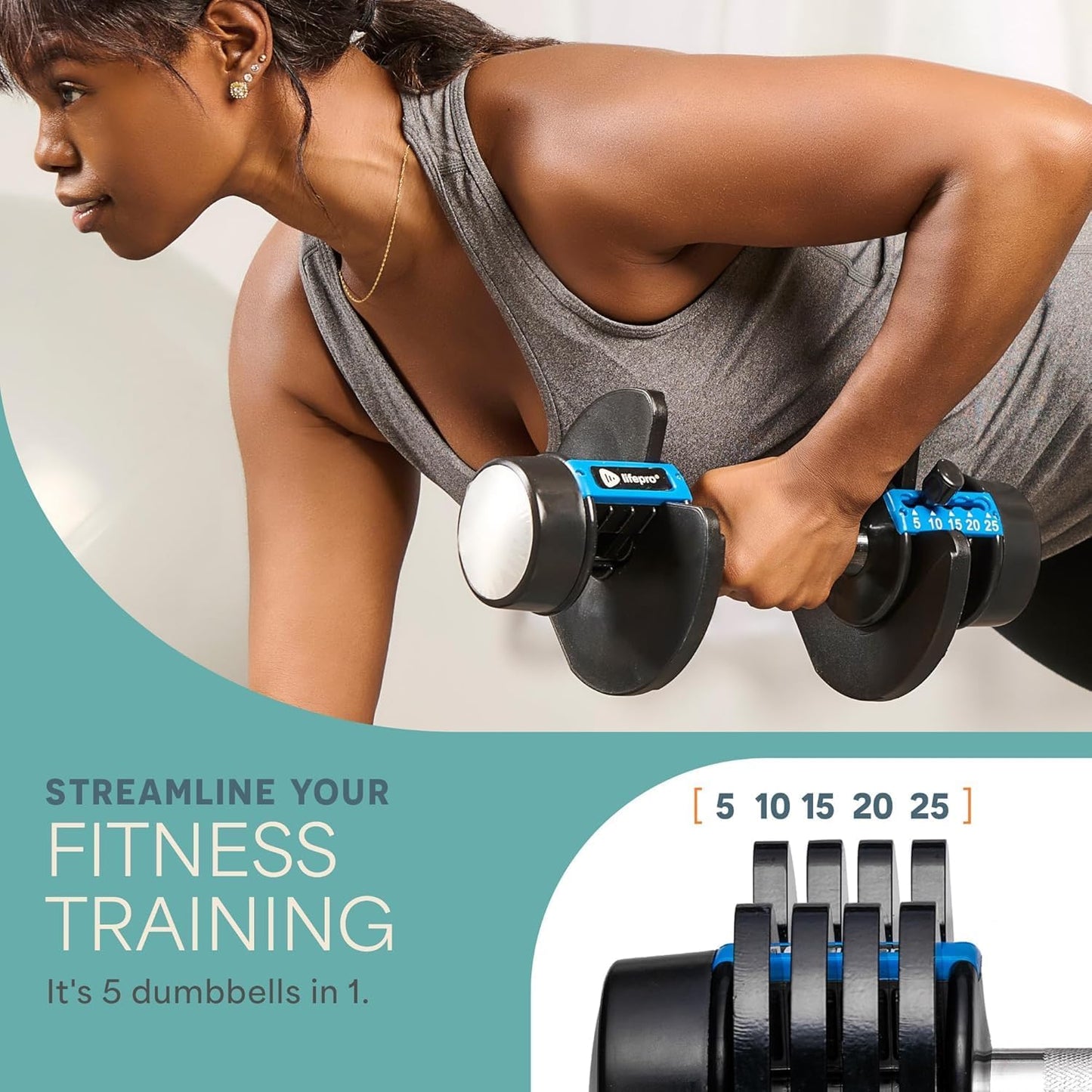 Adjustable Dumbbells Set - 5In1-15Lb 25Lb 43Lb 55Lb Weights Set & Single with Rack - Quick Adjust, Secure Grip - Compact Hand Weights for Men Women Home Gym