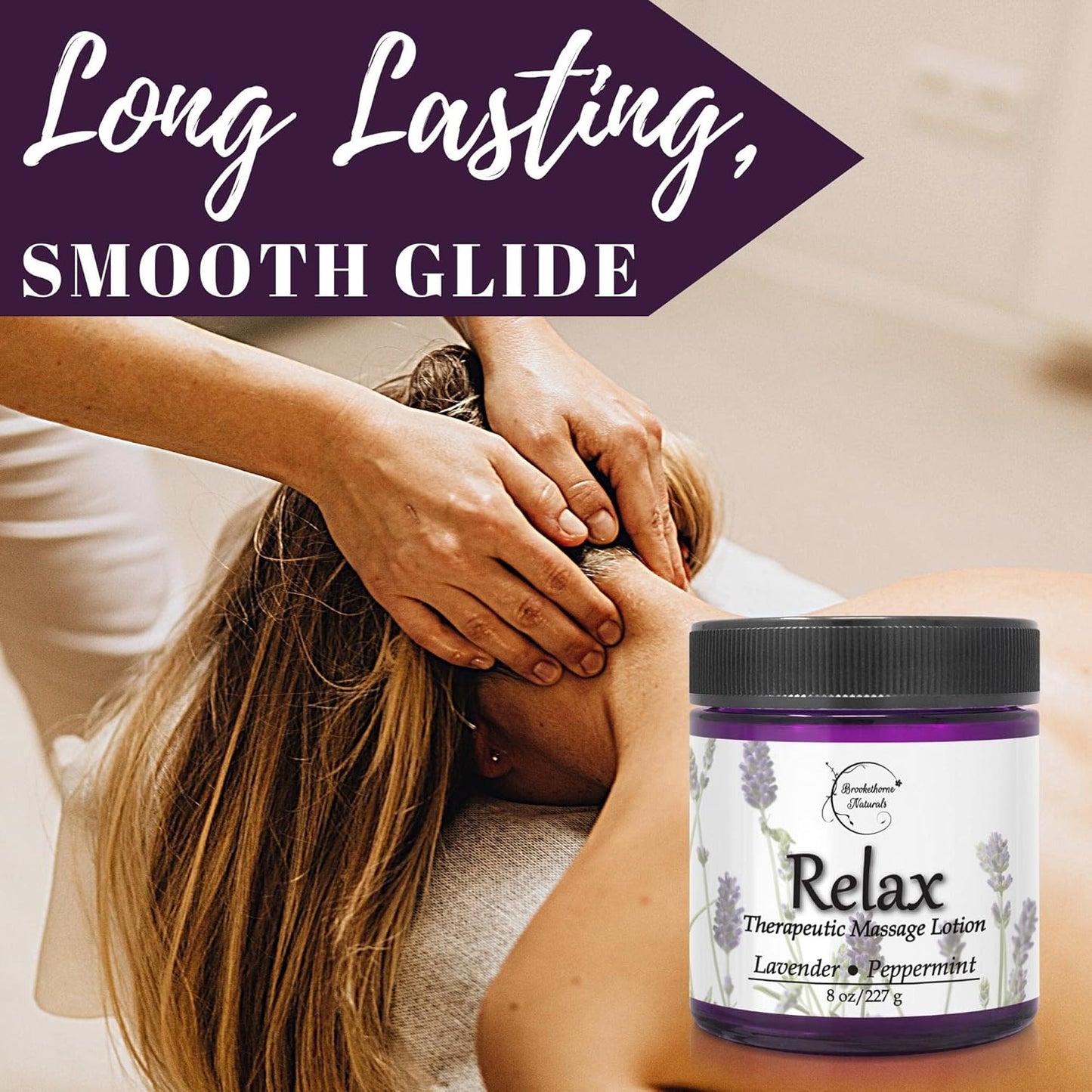 Relax Therapeutic Massage Lotion – All Natural Enriched with Lavender & Peppermint Essential Oils Perfect for Massage Therapy - Massage Cream for Full Body Massage -  8Oz