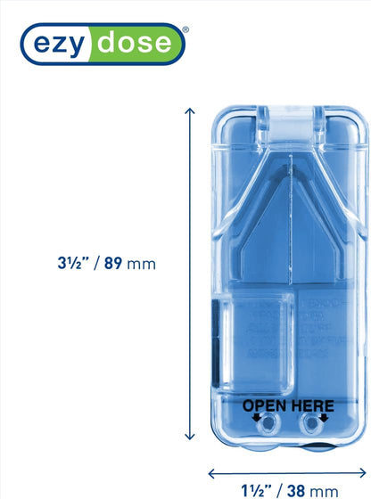 Pill Cutter and Splitter with Built-In Pill Dispenser, Easy-Cut Stainless Steel Blade for Tablets, Vitamins, Medication, Portable, Travel-Size Pill Cutter for Seniors, Pets & Daily Use, Blue