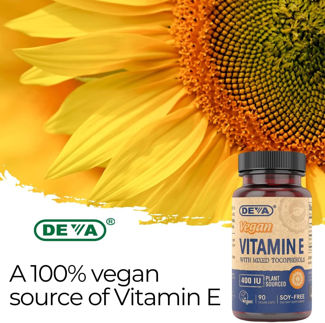Vegan Vitamins Natural Vitamin E 400IU with Mixed Tocopherols, Supports Immune System & Skin Nutrition, Natural Antioxidant & Gluten Free, Dairy Free, Non-Gmo, 90 Capsules