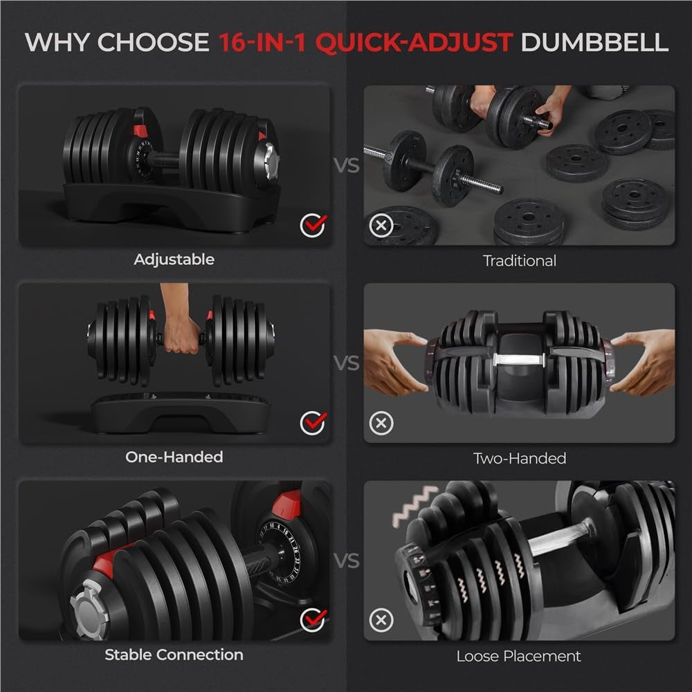 Adjustable Dumbbells Set 28LB/40LB/52.5LB/90LB, Fast Adjust Weight Set Pair