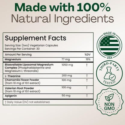 MAGPLUS+ Magnesium L-Threonate Supplement – Liposomal High Absorption with Apigenin & L-Theanine – Deep Sleep, Calm Mood, Brain & Memory Support