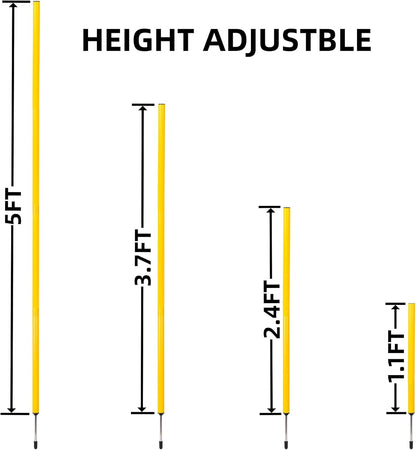 6 Pcs 5FT Adjustable Agility Training Poles for Soccer,Basketball,Football,Dog,Horse Training-Speed and Agility Training Equipment Sports Training Sticks with Stainless Steel Ground Nails