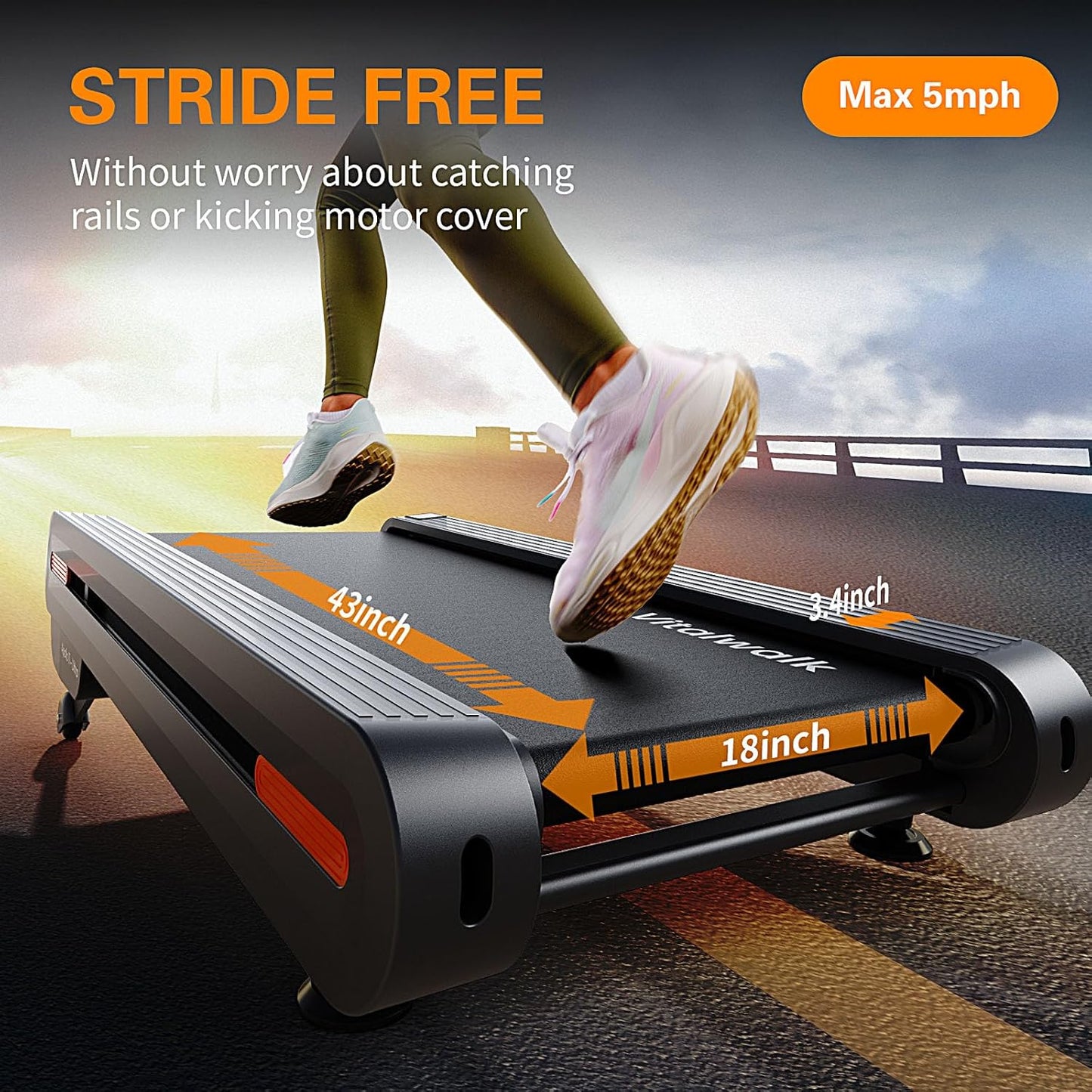 Walking Pad Treadmill with Auto Incline 6 Levels 12% - 18"X43" Wide Full Deck under Desk Treadmill for Home Office, Upright Stand Space-Saving, 350Lbs Capacity Heavy Duty, APP & Double Frame