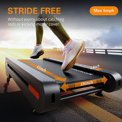 Walking Pad Treadmill with Auto Incline 6 Levels 12% - 18"X43" Wide Full Deck under Desk Treadmill for Home Office, Upright Stand Space-Saving, 350Lbs Capacity Heavy Duty, APP & Double Frame