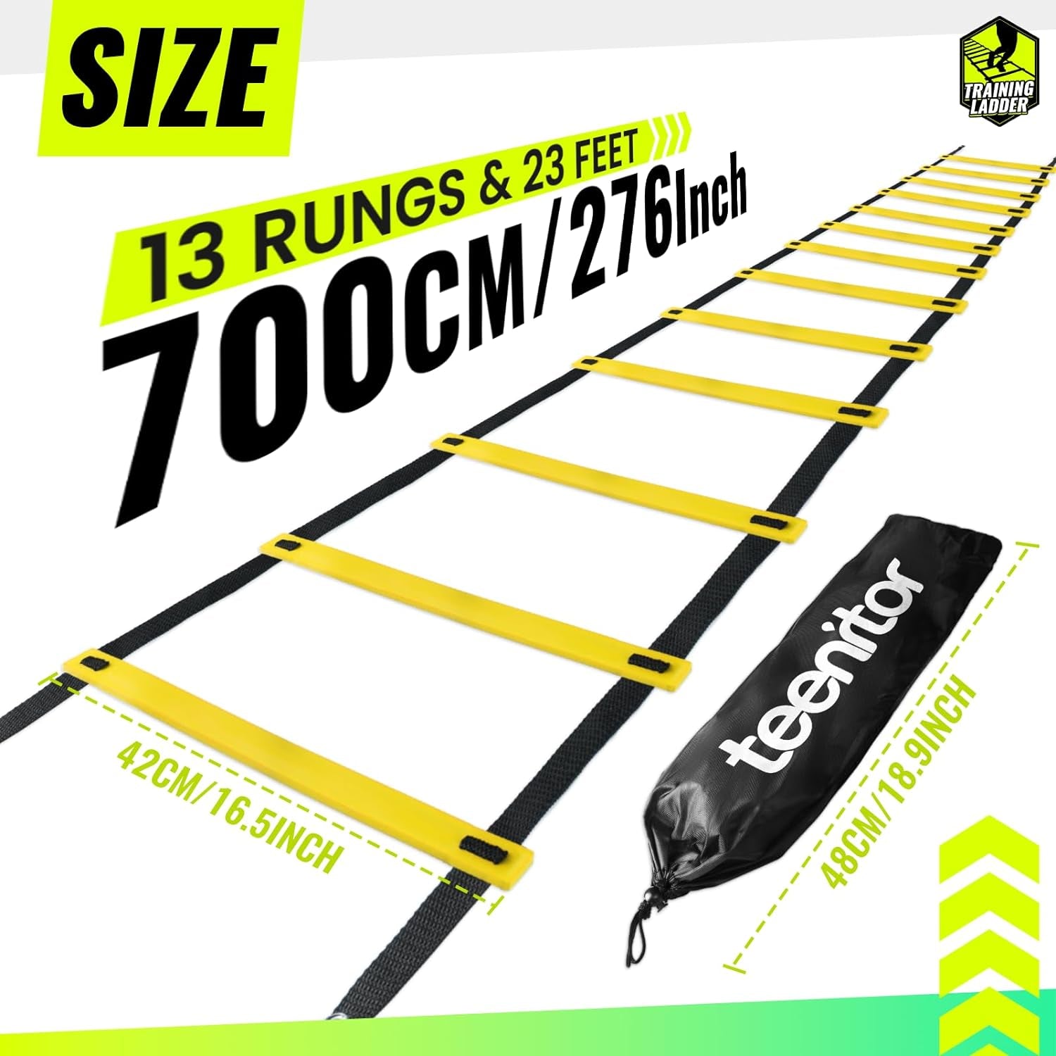 Agility Ladder Speed Ladder Training Ladder for Soccer, Speed, Football Fitness Feet Training Carry Bag Agility Training Equipment 13 Rungs, 23 Feet