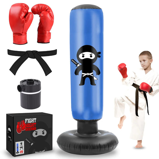 Rukala Kids Punching Bag Set - Boxing Gloves Karate Black Belt and Electric Pump Included Ages 3-12