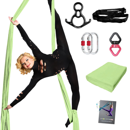 PRIOR FITNESS Aerial Silks Set Professional Thicker Low Stretch Fabric 9/15/20 Yards Aerial Silk Swing Set with Hardware Guide Yoga Starter Kit for Home Aerial Yoga Hammock Silks for Gymnastics
