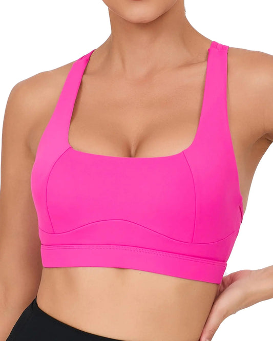 RUNNING GIRL Sports Bras for Women Racerback Medium Impact Wirefree Padded Bra Workout Crop Top Longline Sports Bra Push up(WX2989 Hot Pink S)